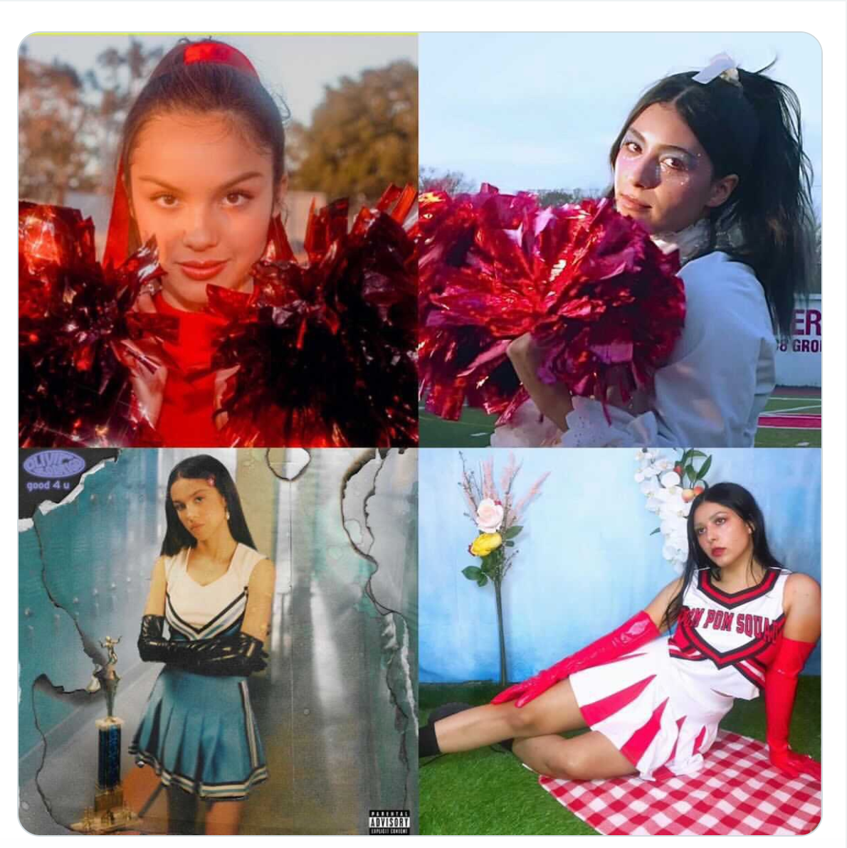 Olivia Rodrigo in a cheerleading outfit 