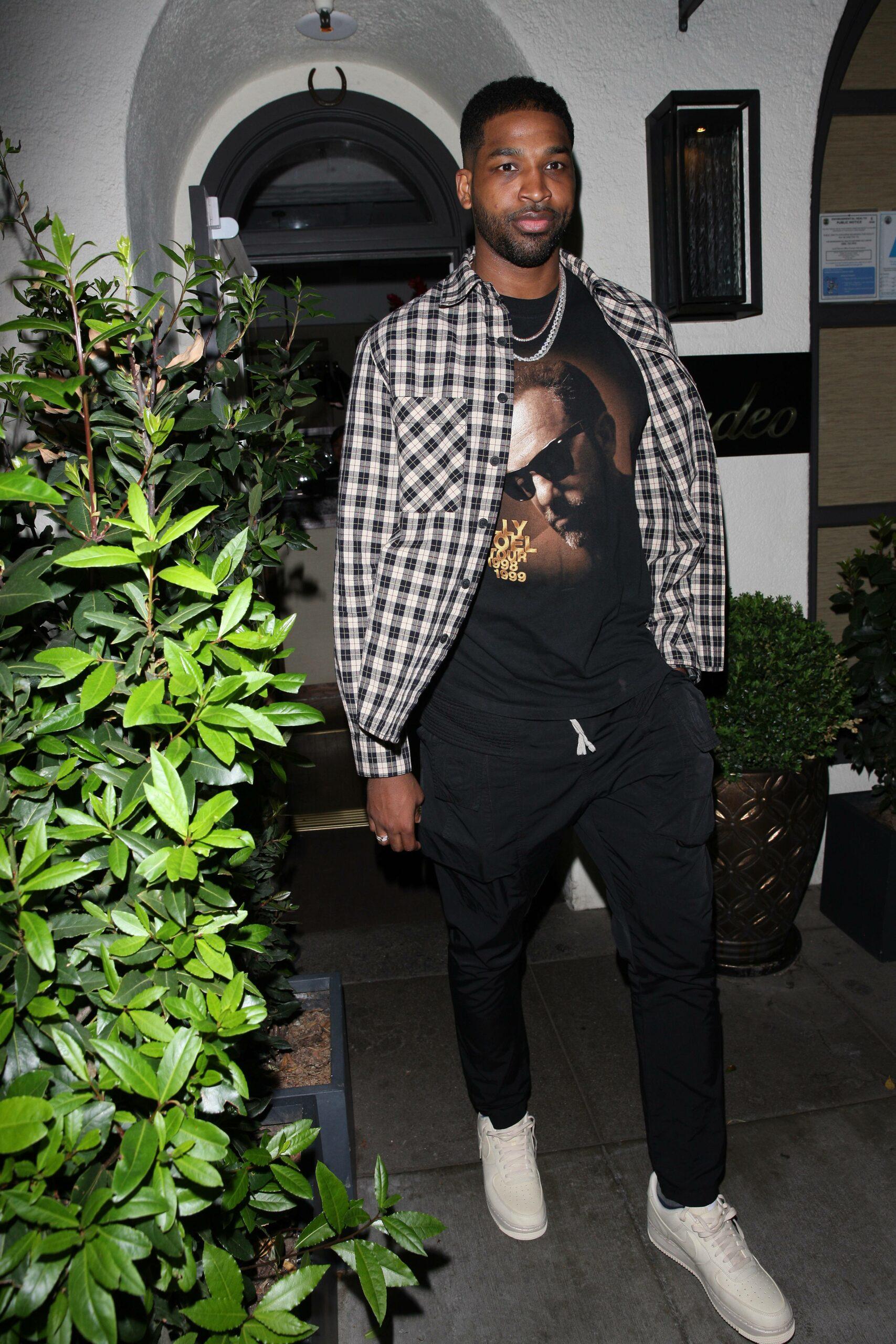 Tristan Thompson is seen leaving Madeo restaurant after having dinner with friends