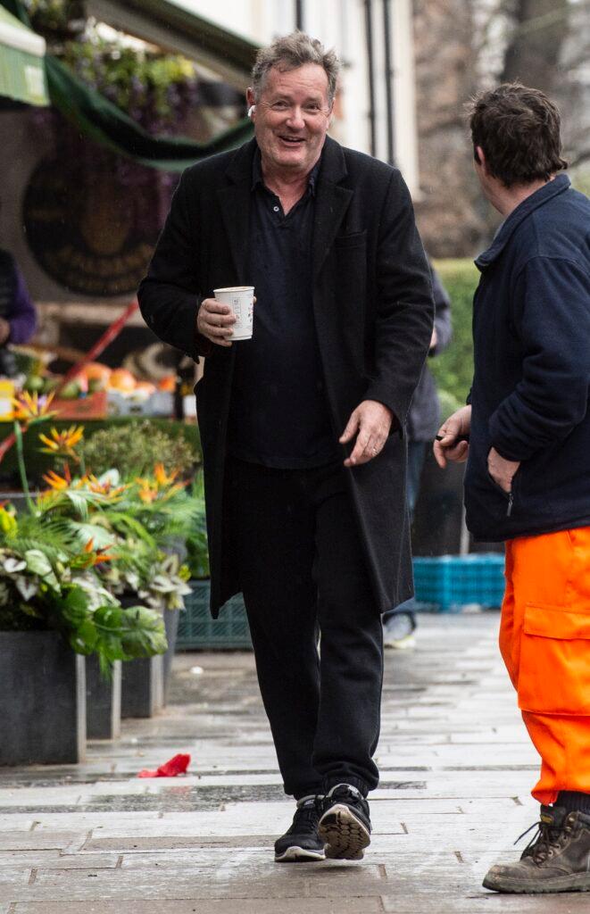 Former GMTV presenter Piers Morgan seen leaving and returning to his home this morning after dropping his daughter Elise aged 8 to school on March 10 2021 in London England