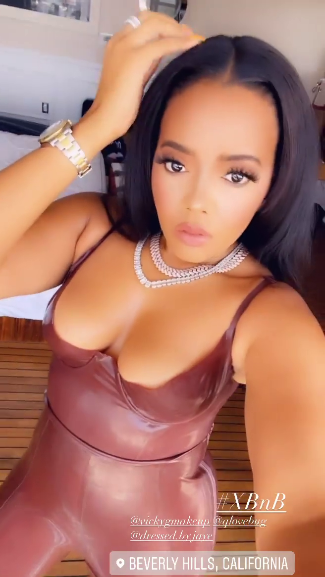 Angela Simmons in latex pants.