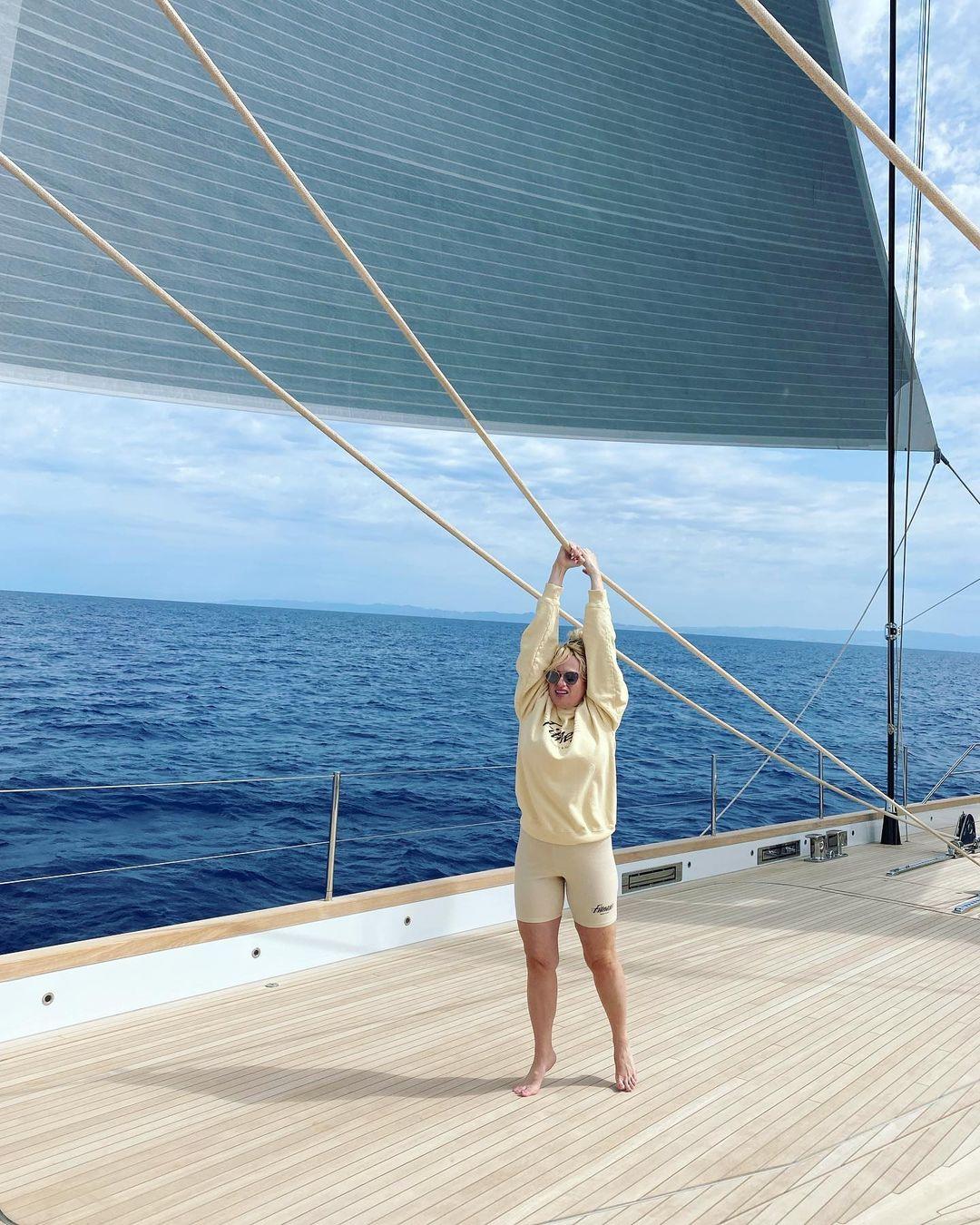 Rebel Wilson on a sailboat.