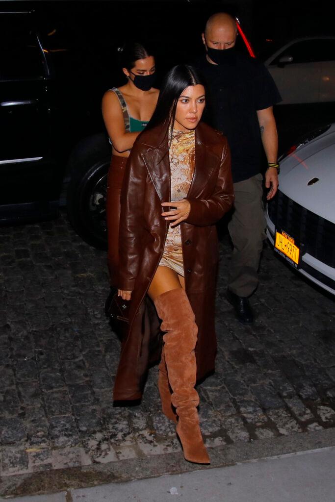 Kourtney Kardashian and Addison Rae arrive to vip birthday at pre opening of Zero Bond NYC. 11 Oct 2020 Pictured: Kourtney Kardashian, Addison Rae. Photo credit: MEGA TheMegaAgency.com +1 888 505 6342 (Mega Agency TagID: MEGA706892_001.jpg) [Photo via Mega Agency]