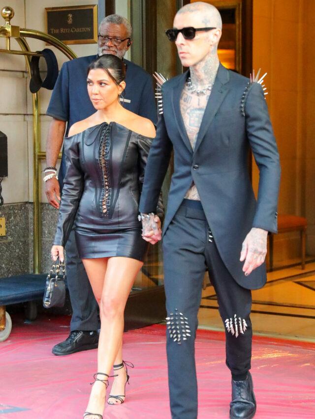 Kourtney Kardashian and Travis Barker seen holding hands while they were heading to the VMAs in NYC