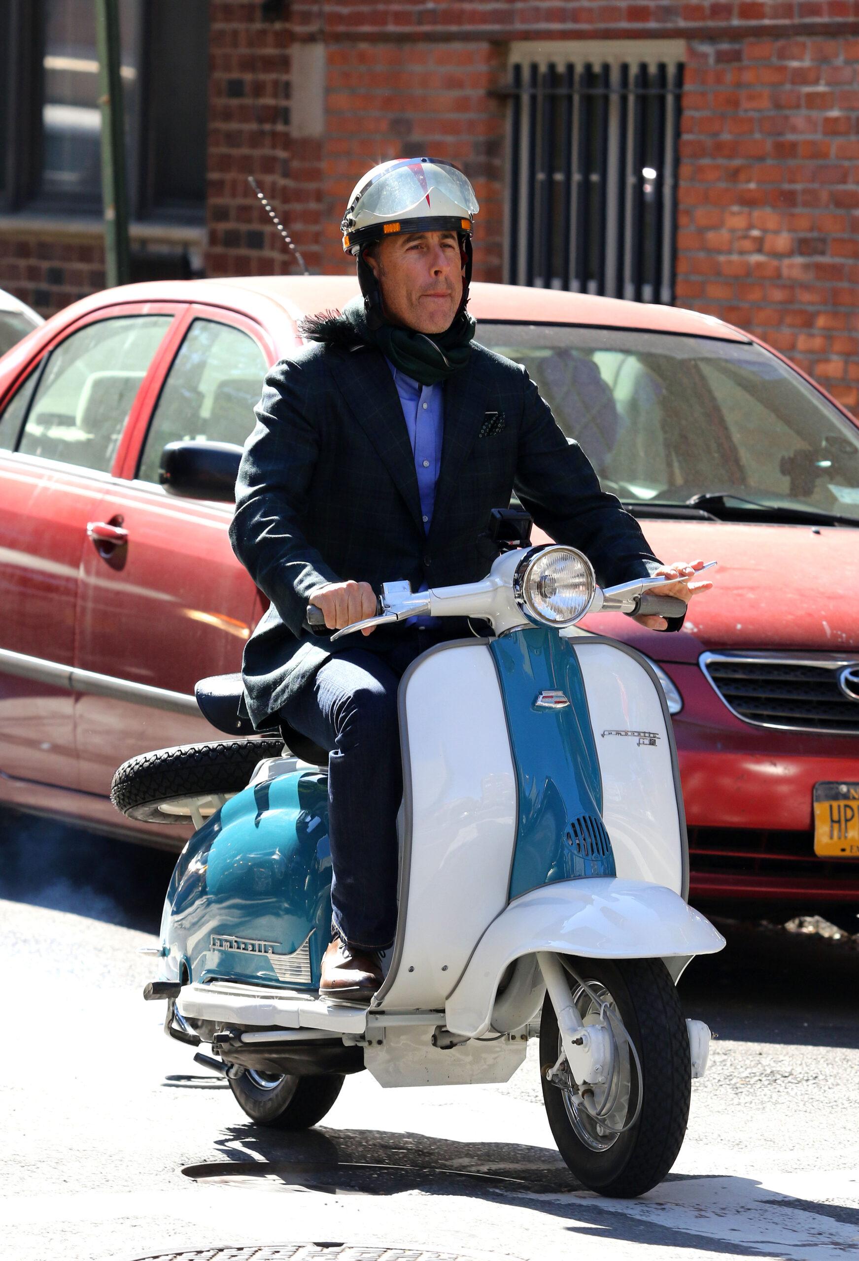 Jerry Seinfeld rides Vespa scooter while filming quot Comedians in Cars Getting Coffee quot in New York City