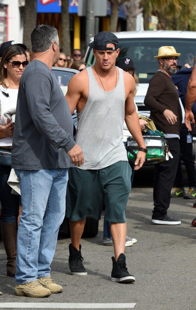 Actors Channing Tatum and Joe Manganiello film a driving scene for the movie Magic Mike XXL in Myrtle Beach
