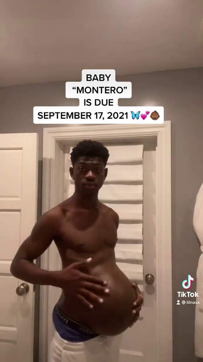 Lil Nas X showing off his baby bump.