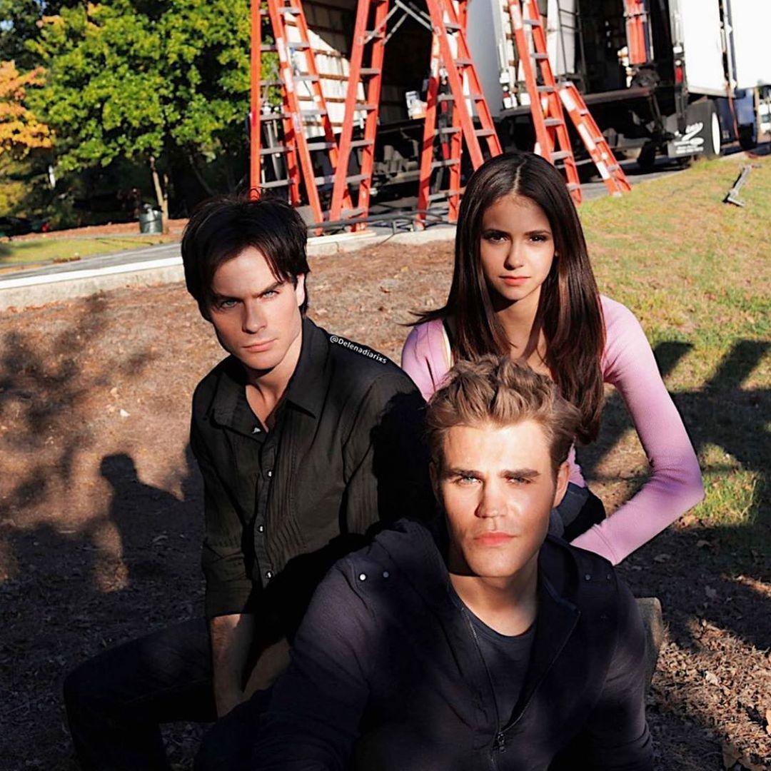 A throwback photo to Nina Dobrev, Ian Somerhalder, and Paul Wesley on the set of "The Vampire Diaries."
