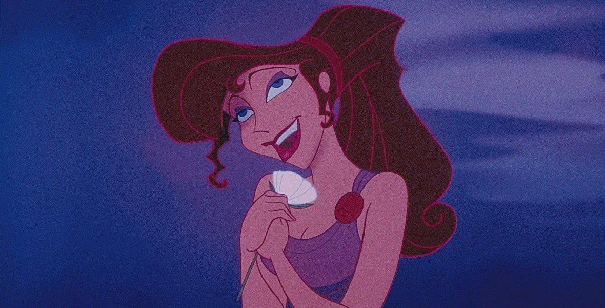 A photo showing the animated character, Megara holding a white rose.