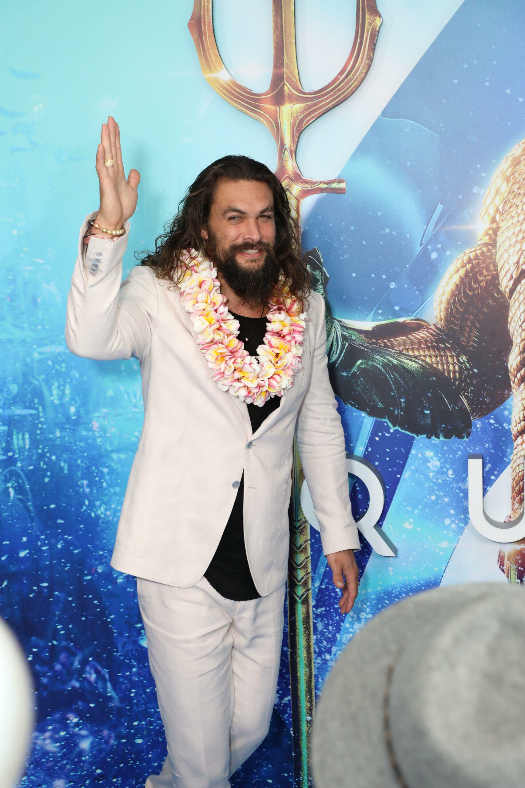 Actor Jason Momoa arrives on the red carpet at the Aquaman Sydney Premiere