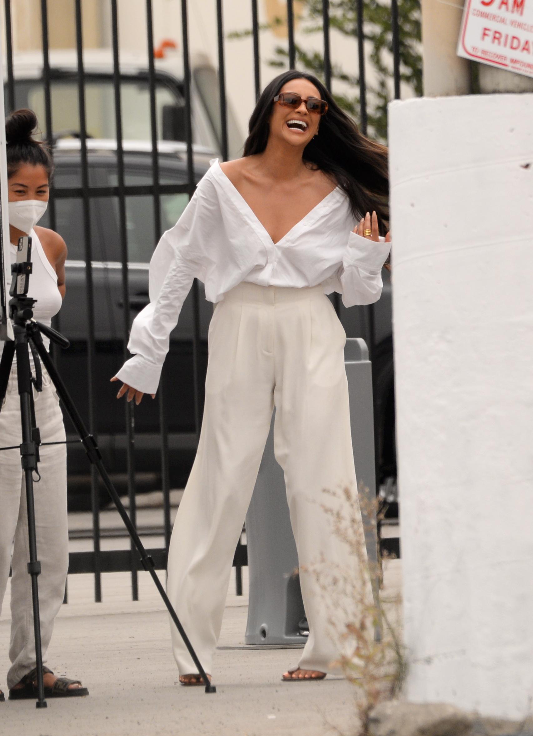 Shay Mitchell bust dance moves at Revlon commercial shoot