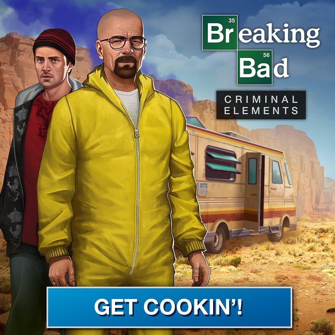 A cartoon-like ad showing the cast of 'Breaking Bad'
