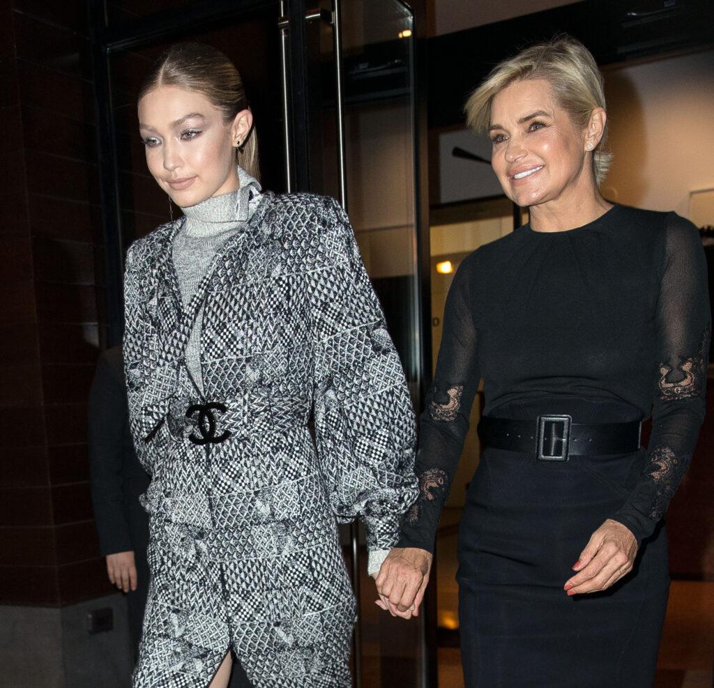 Gigi Hadid and Yolanda Hadid smiling.