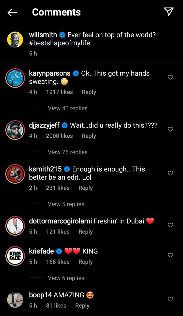 Comments on Will Smith's Instagram post