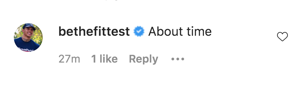 Tyrone Brennand's comment on Drew Barrymore's Instagram Post