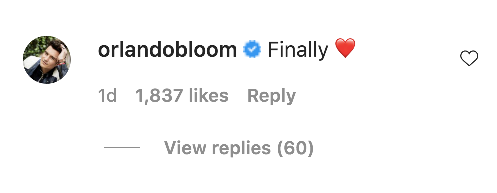Orlando Bloom's comment on Katy Perry's Instagram post