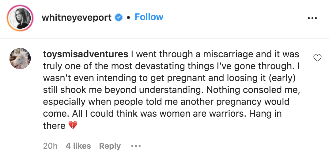 A comment on Whitney Port's Instagram post