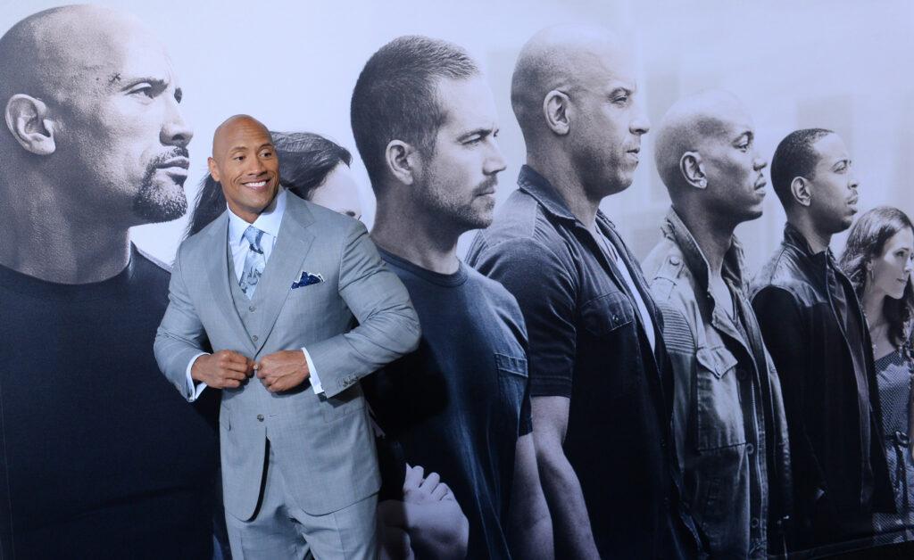 Dwayne Johnson at "Furious 7" premiere held in Los Angeles