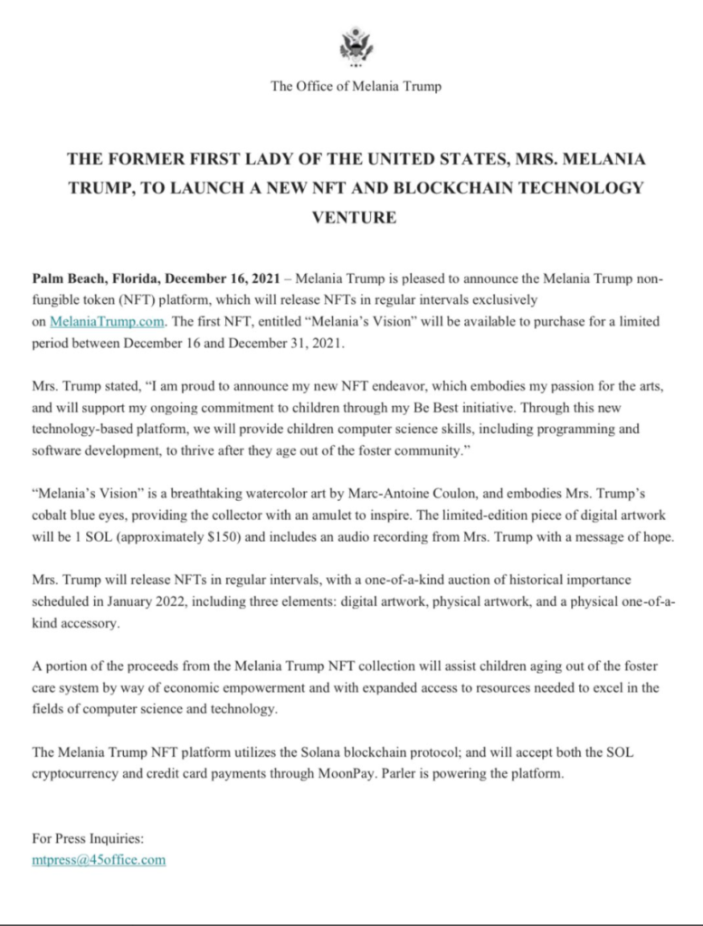 Melania Trump's NFT Announcement 