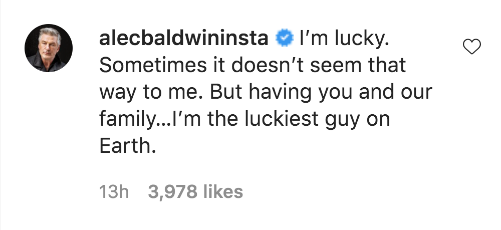 Alec Baldwin's comment on Hilaria Baldwin's Instagram post