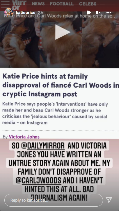 Katie Price's post on her Instagram story