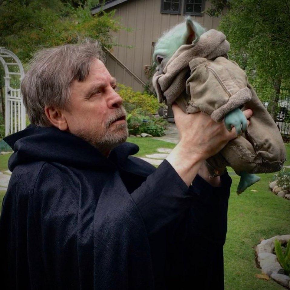 Mark Hamill and baby yoda from Star Wars