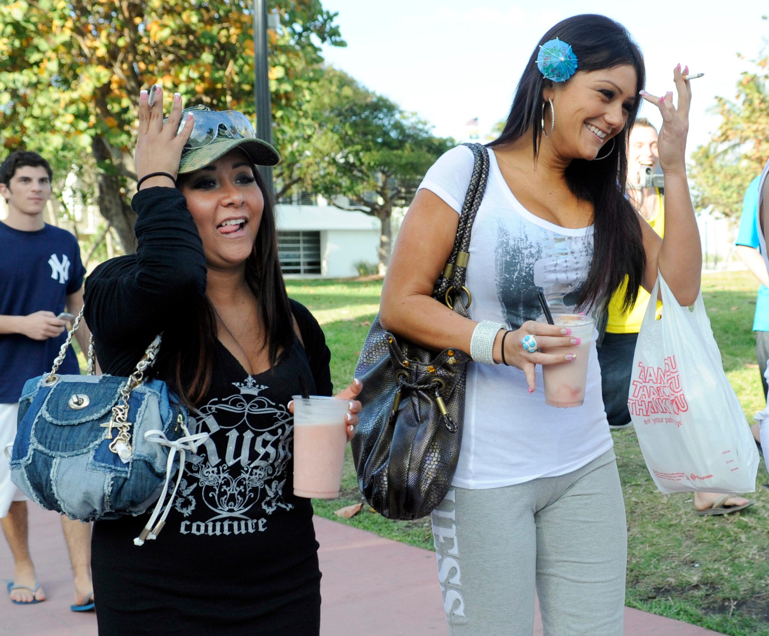 The cast of Jersey Shore, Nicole "Snooki" Polizzi, Jenni "JWoww" Farley, Mike "The Situation" Sorrentino; DJ Pauli D, Vinny Guadagnino and Ronnie Ortiz-Magro, are seen walking on South Beach for Season 2 filming in Miami Beach, Florida. 06 Apr 2010 Pictured: Nicole "Snooki" Polizzi; Jenni "JWoww" Farley; Mike "The Situation" Sorrentino; DJ Pauli ; Vinny Guadagnino; Ronnie Ortiz-Magro. Photo credit: MEGA TheMegaAgency.com +1 888 505 6342 (Mega Agency TagID: MEGA481115_029.jpg) [Photo via Mega Agency]