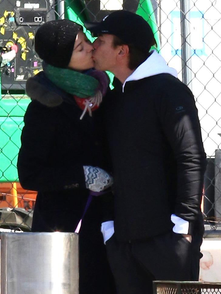 Ewan McGregor and girlfriend Mary Elizabeth Winstead share a passionate kiss while walking their dog in NYC