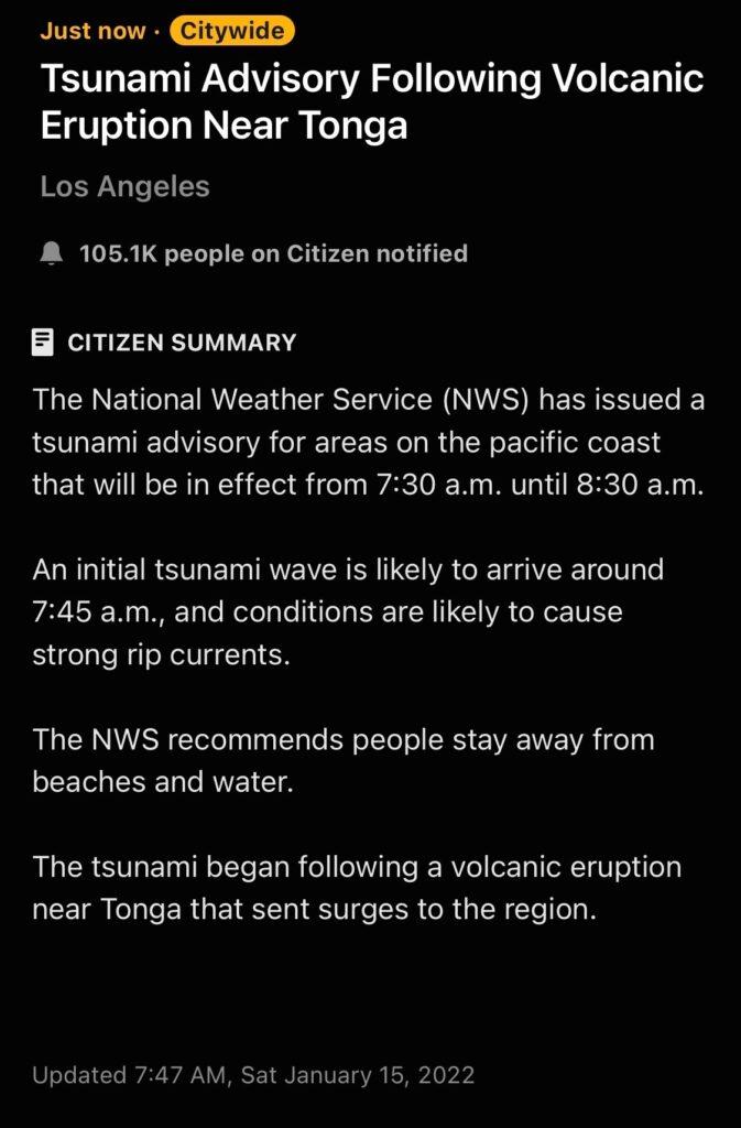 Is los angeles under tsunami warning today