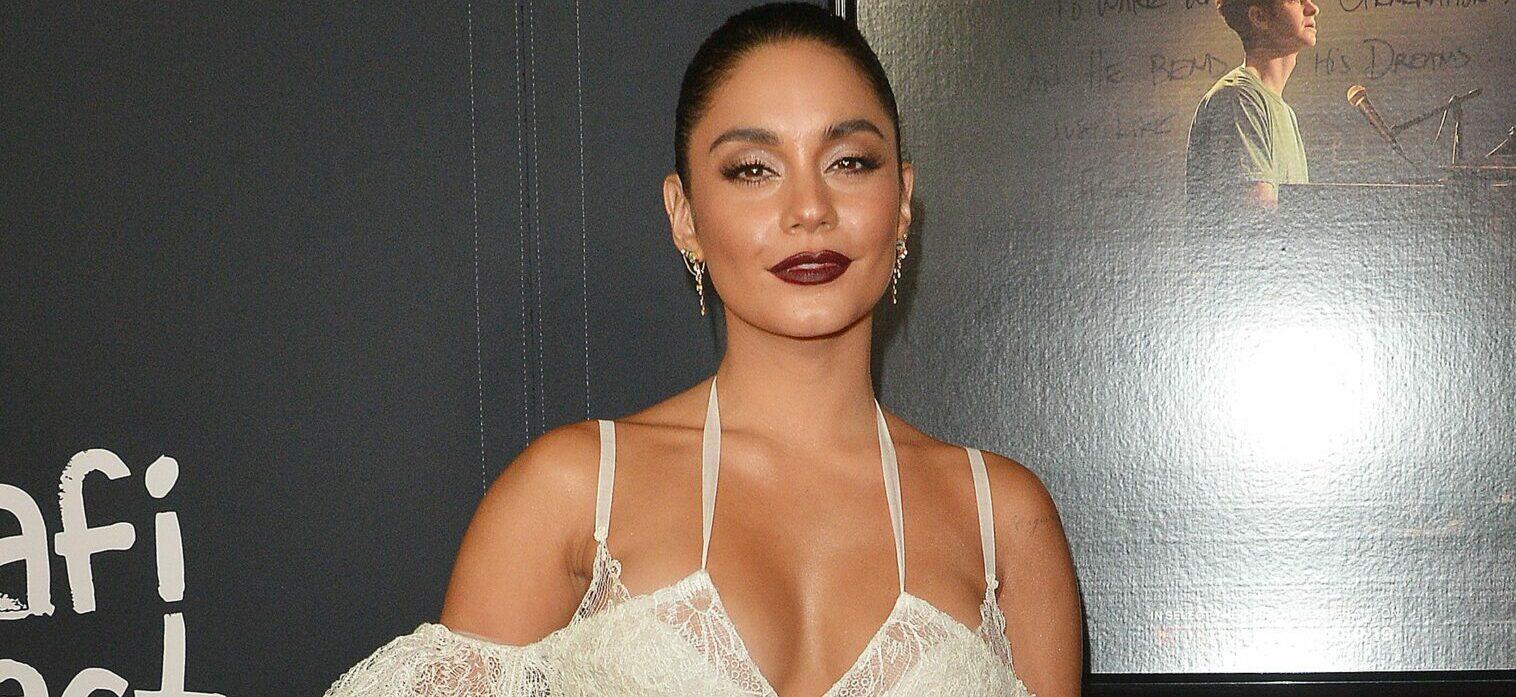 Vanessa Hudgens looks toned as she models a bra top and skirt for