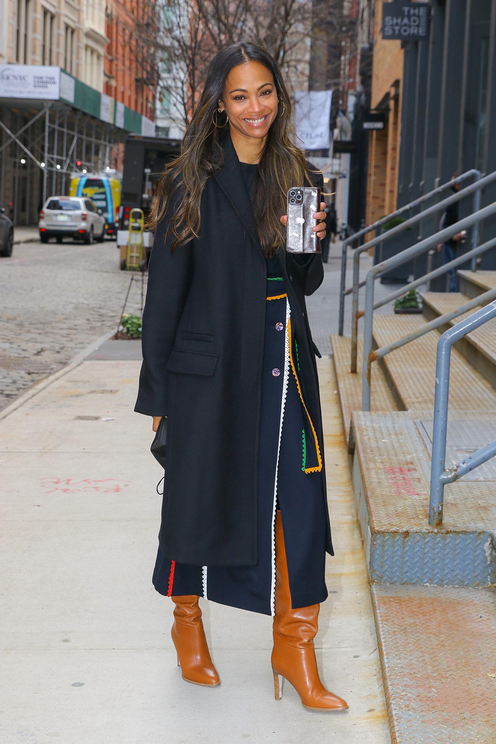 Zoe Saldana is all smiling while arriving for a meeting in SoHo NYC