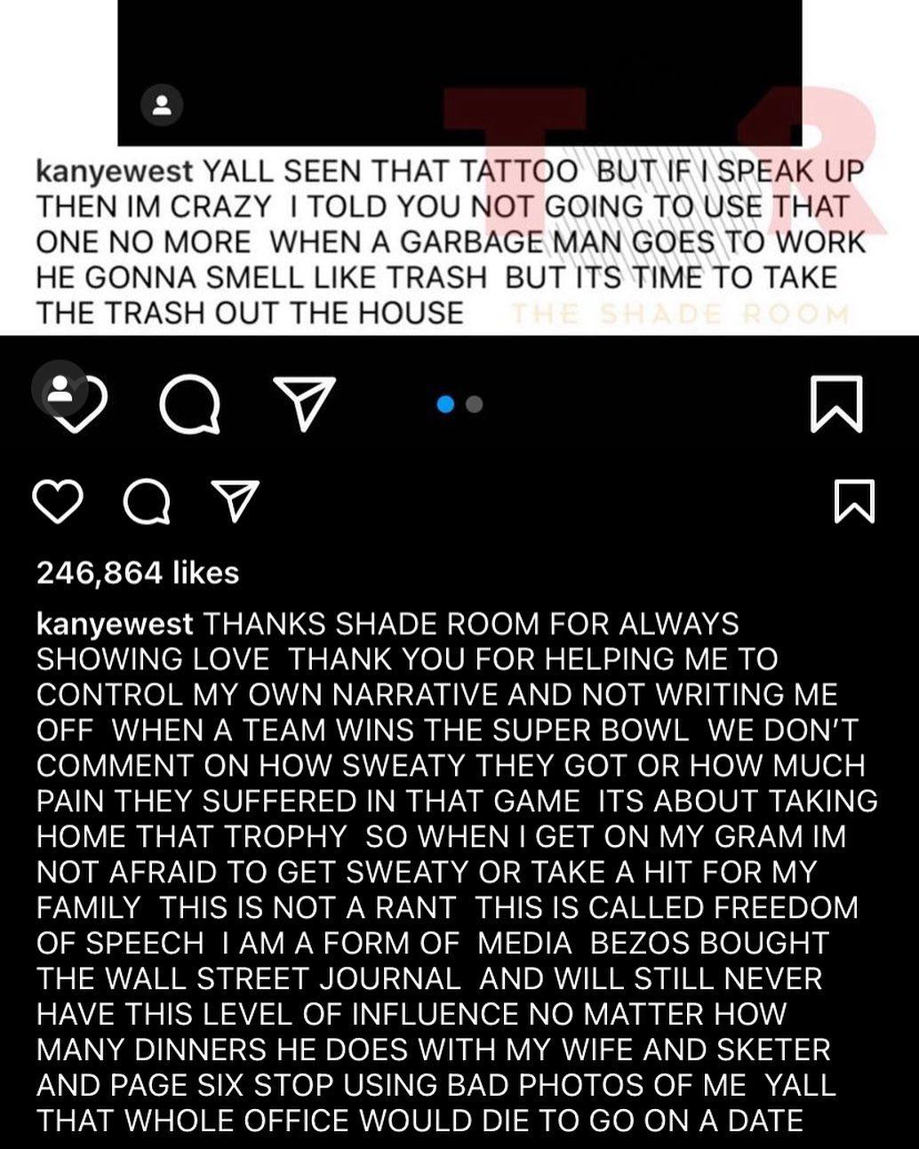 Kanye West deleted Instagram post