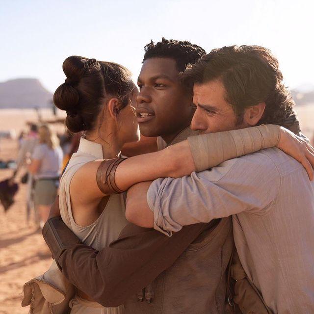 Daisy Ridley with John Boyega and Oscar Isaac