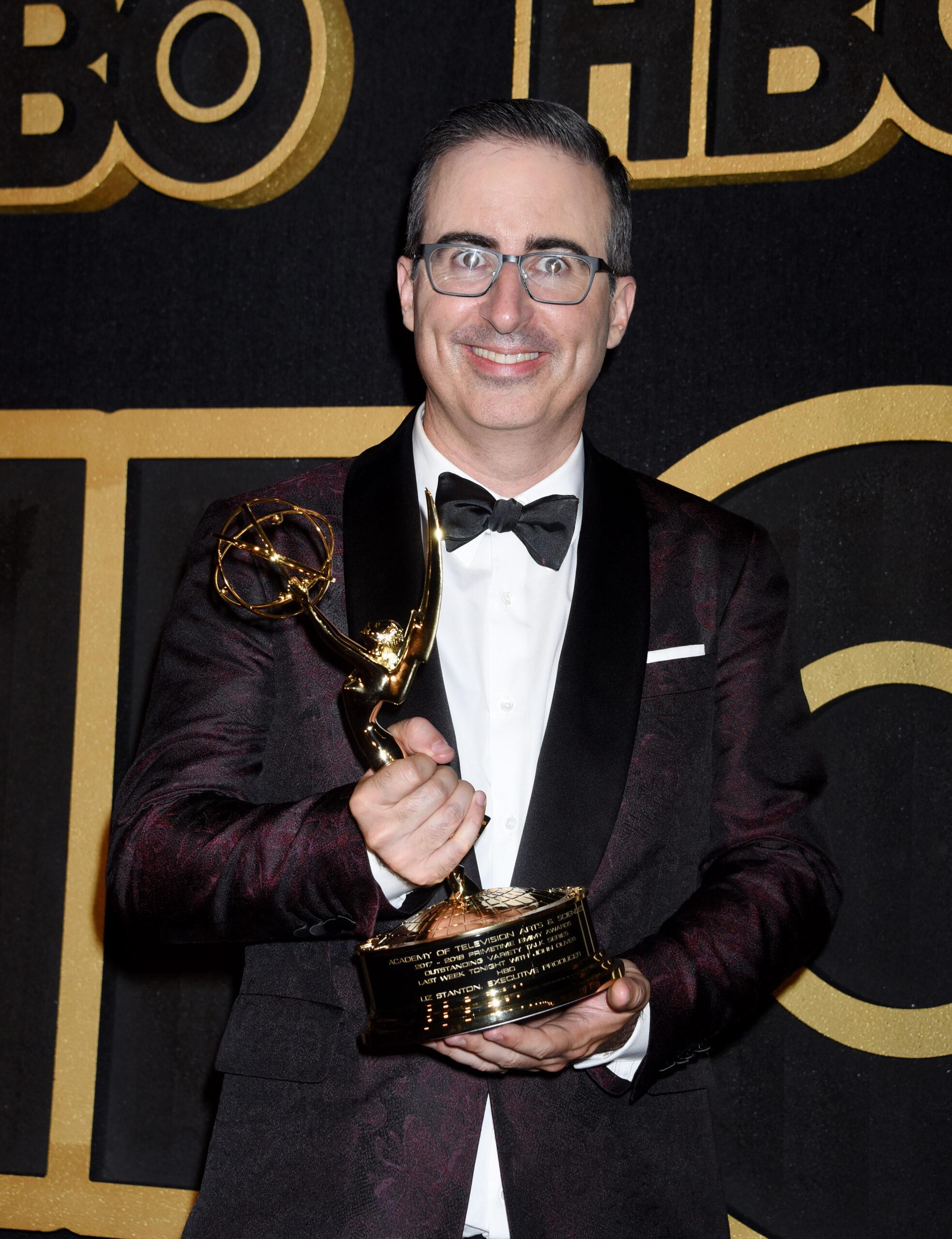 John Oliver arrives for the HBO Emmy party at the Pacific Design Center in Los Angeles, CA