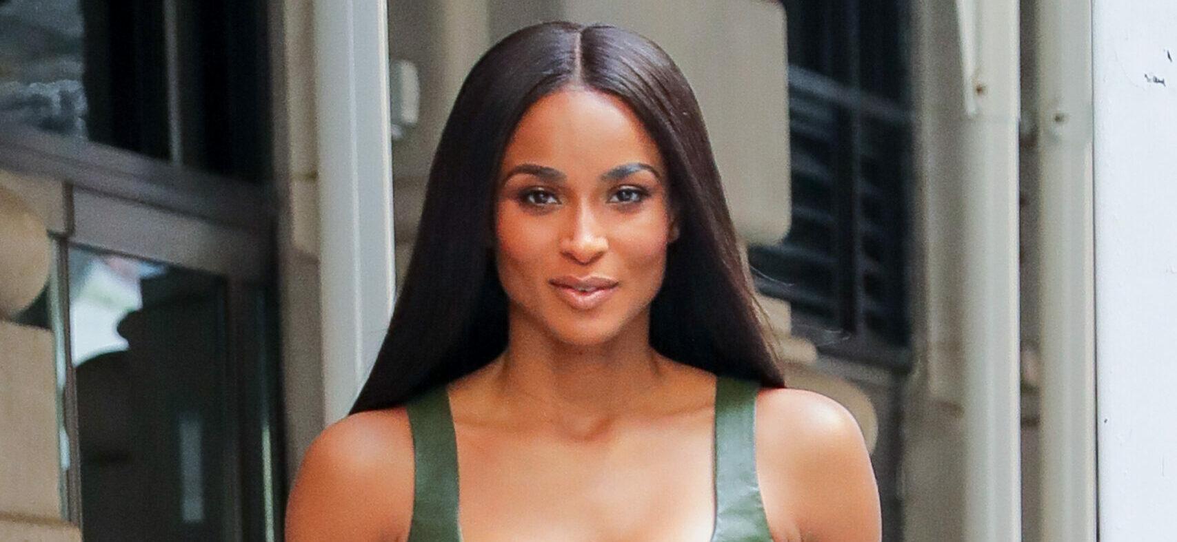 Ciara wears all green ensemble while leaving her hotel During New York Fashion Week