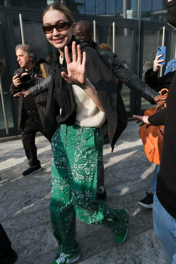 Bella Hadid and Gigi Hadid arrival at the Max Mara Fashion Show during the Milan Fashion Week 2022