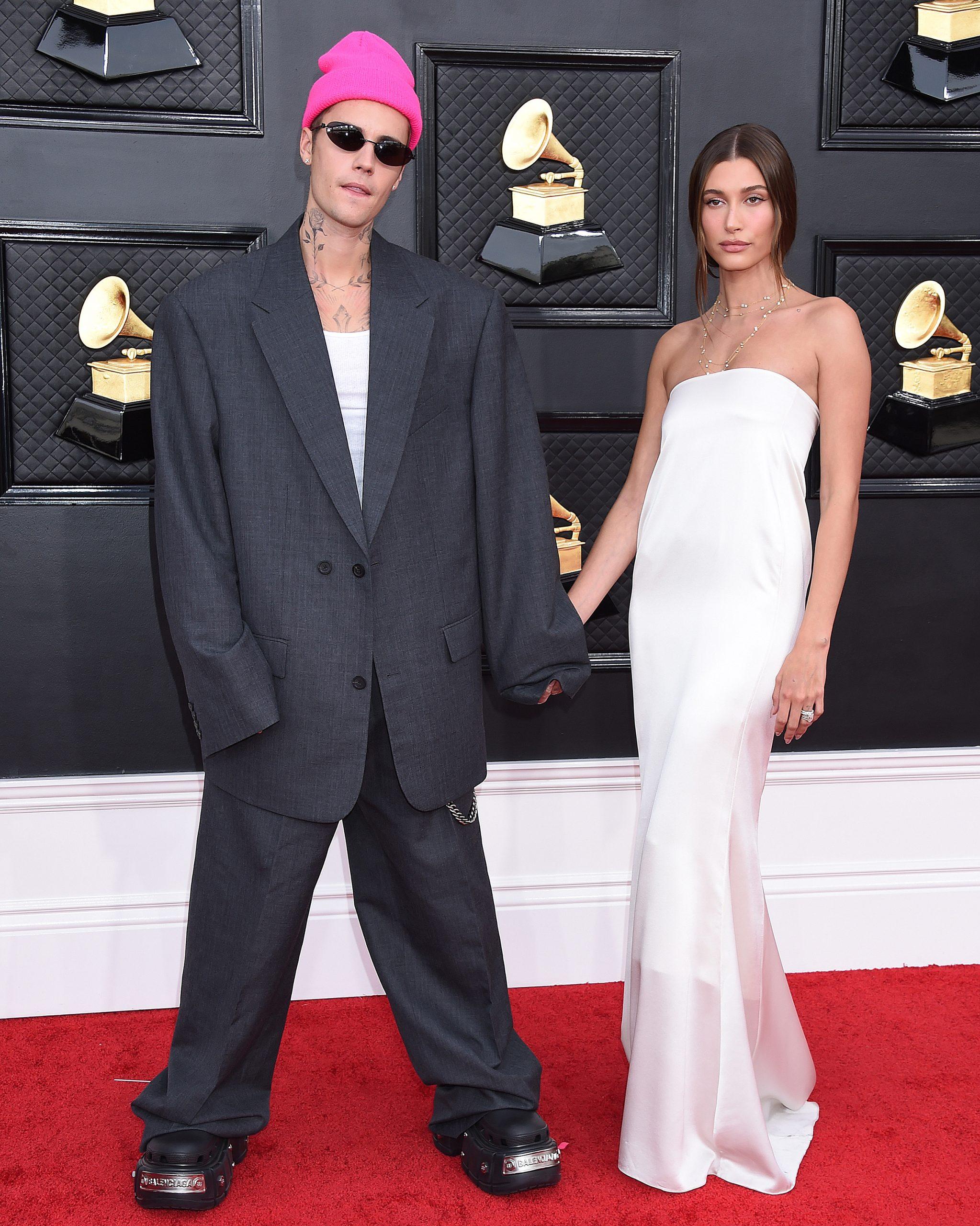 Justin Bieber and Hailey Bieber at The 64th Annual GRAMMY Awards