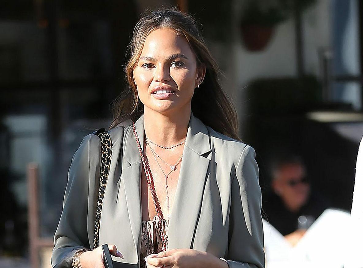 Chrissy Teigen leaving Il Pasta with a friend in Beverly Hills