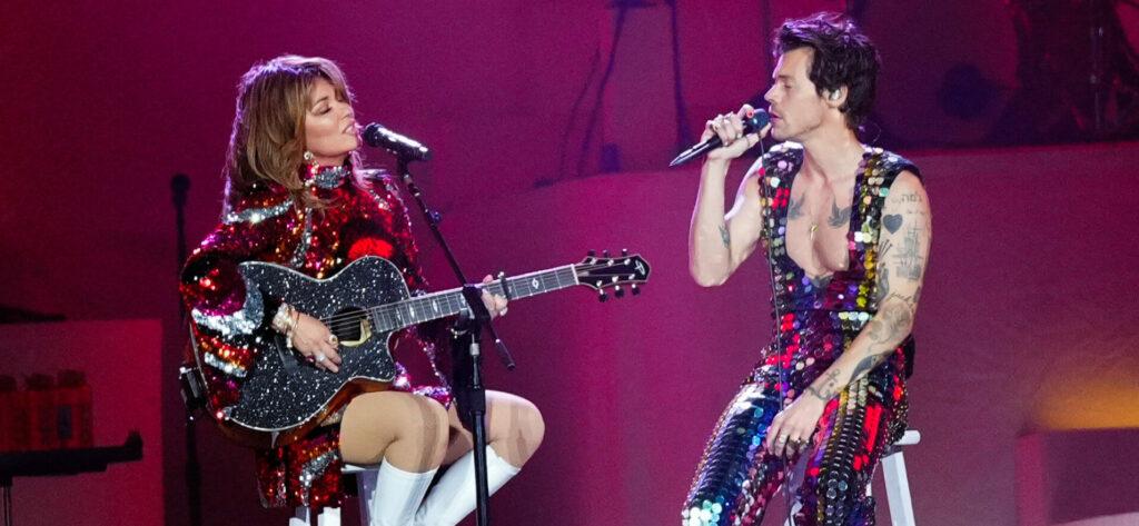Harry Styles and Shania Twain performs together at Coachella Music Festival in Indio CA