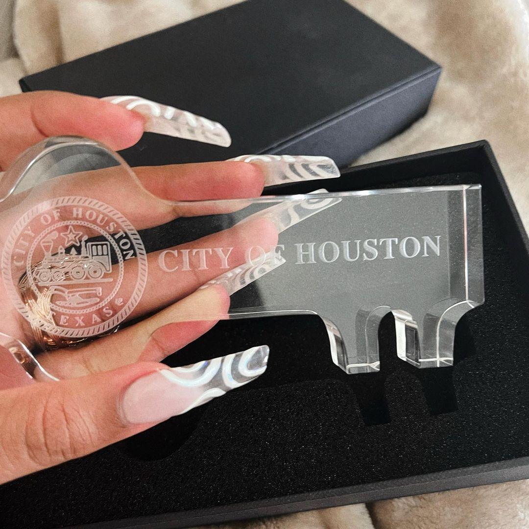 Megan Thee Stallion with her key to the city of Houston, Texas