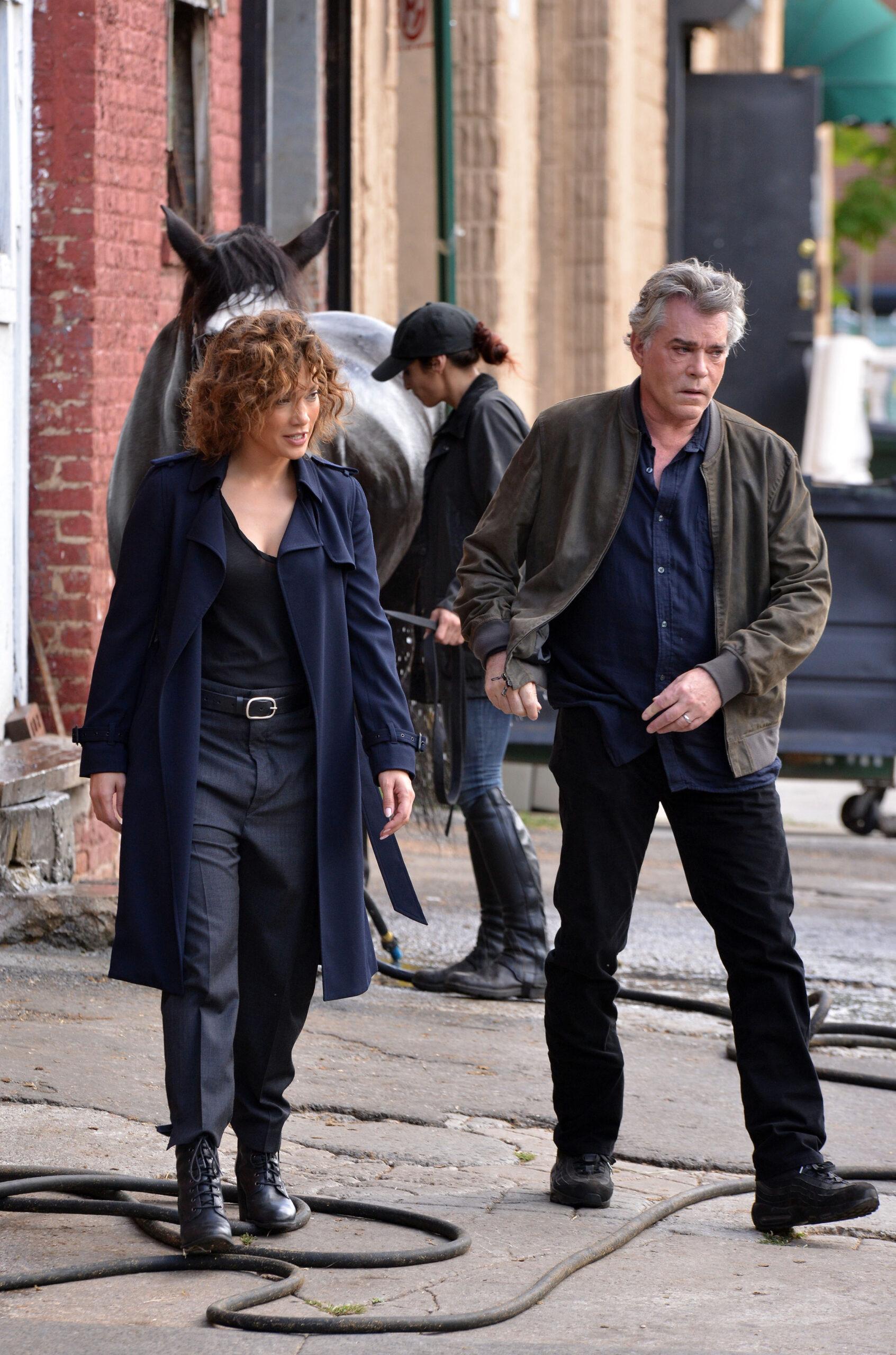 Actors Jennifer Lopez and Ray Liotta on the Brooklyn set of the new TV show Shades of Blue