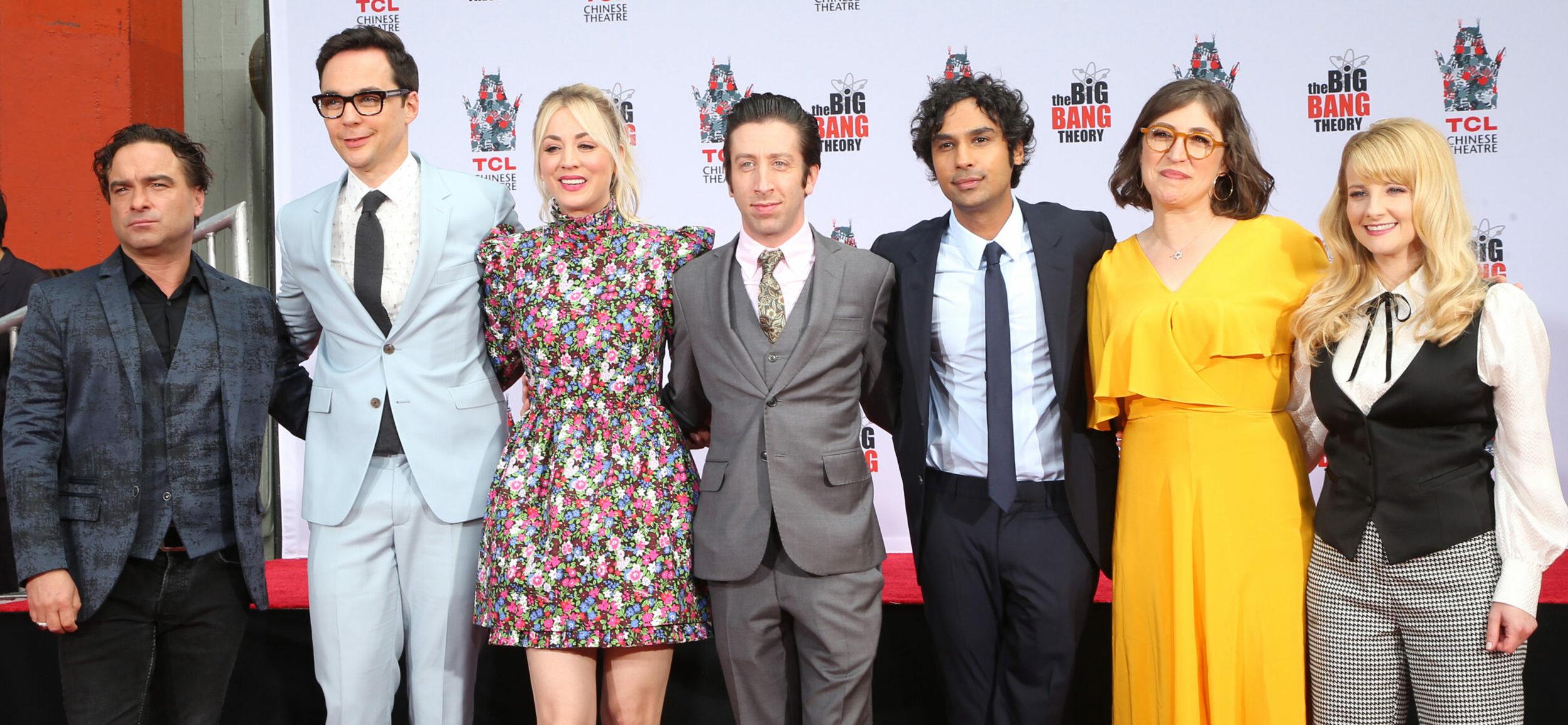 Johnny Galecki, Jim Parsons, Kaley Cuoco, Simon Helberg, Kunal Nayyar, Mayim Bialik, and Melissa Rauch. The Cast Of "The Big Bang Theory" Places Their Handprints In The Cement held at TCL Chinese Theatre IMAX.