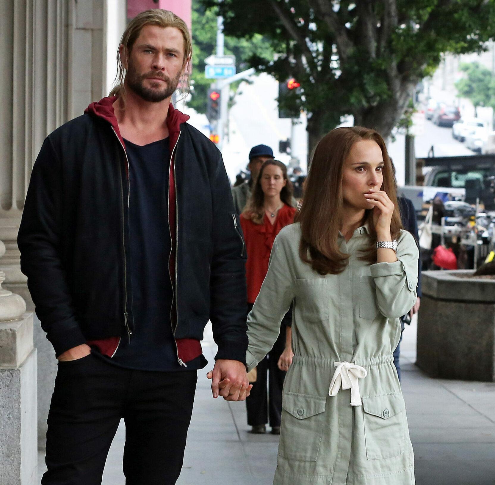 Chris Hemsworth and Natalie Portman hold hands on the set of Thor Love and Thunder