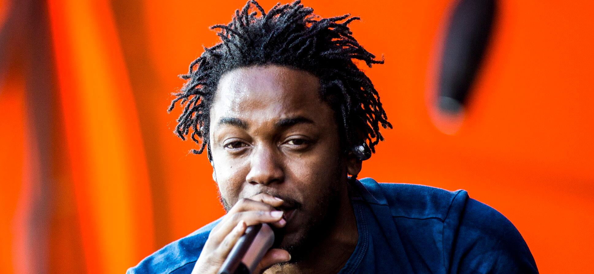 Kendrick Lamar, the American rapper and lyricist, performs a live concert at Orange Stage at the Danish music festival Roskilde Festival 2015.