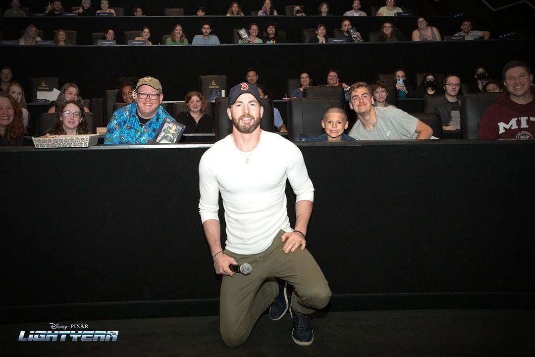 Chris Evans with fans at a screening of Lightyear