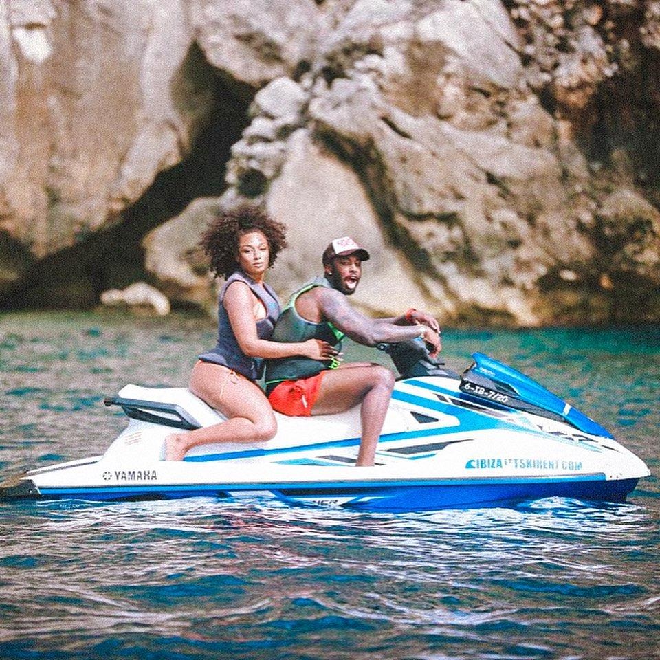 Megan Thee Stallion and Pardi Fontaine riding a jet ski in Ibiza.