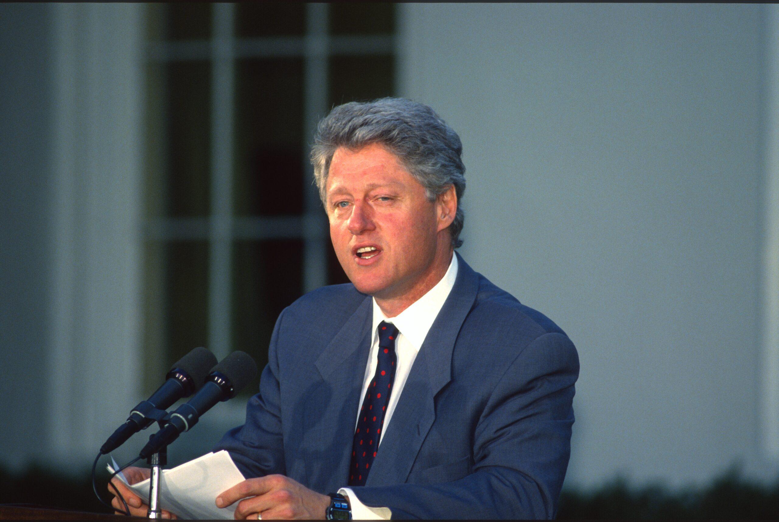 United States President Bill Clinton makes remarks as he names Chief Judge of the United States Court of Appeals for the First Circuit, Stephen G. Breyer, as Associate Justice of the US Supreme Court to replace the retiring Justice Harry Blackmun in a ceremony in the Rose Garden of the White House in Washington, DC on May 13, 1994.