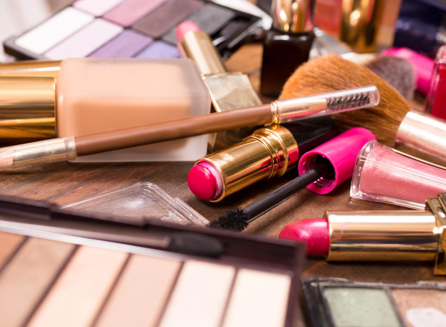 Assorted makeup products on a surface