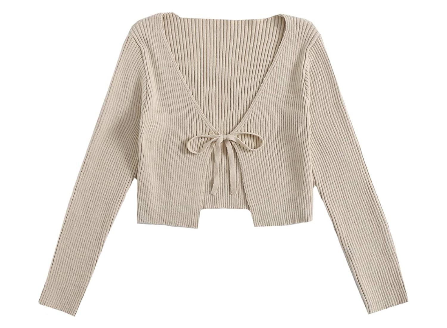 A khaki Floerns tie front top.