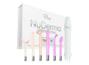 A NuDerma Professional Skin Therapy Wand set and its box.