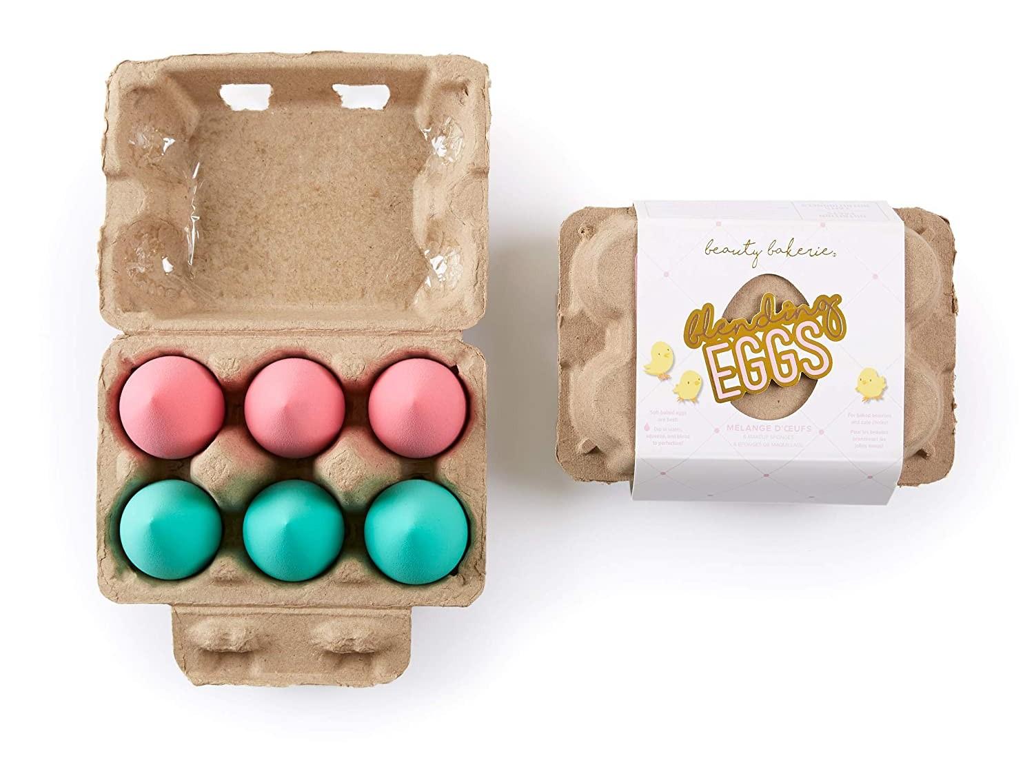 One open and one closed Beauty Bakerie egg sponges container.